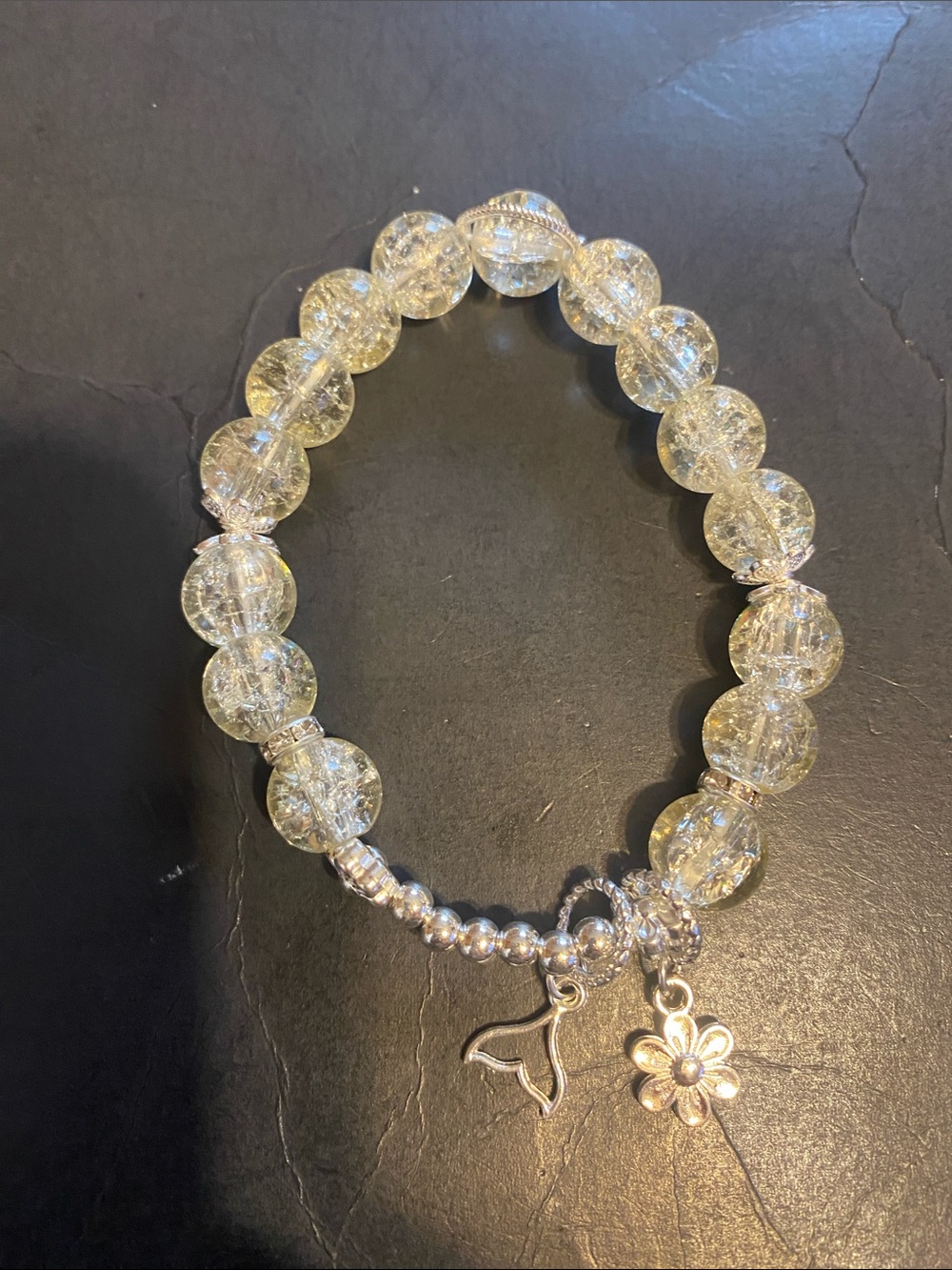 Clear Crackle Bead Charm Bracelet